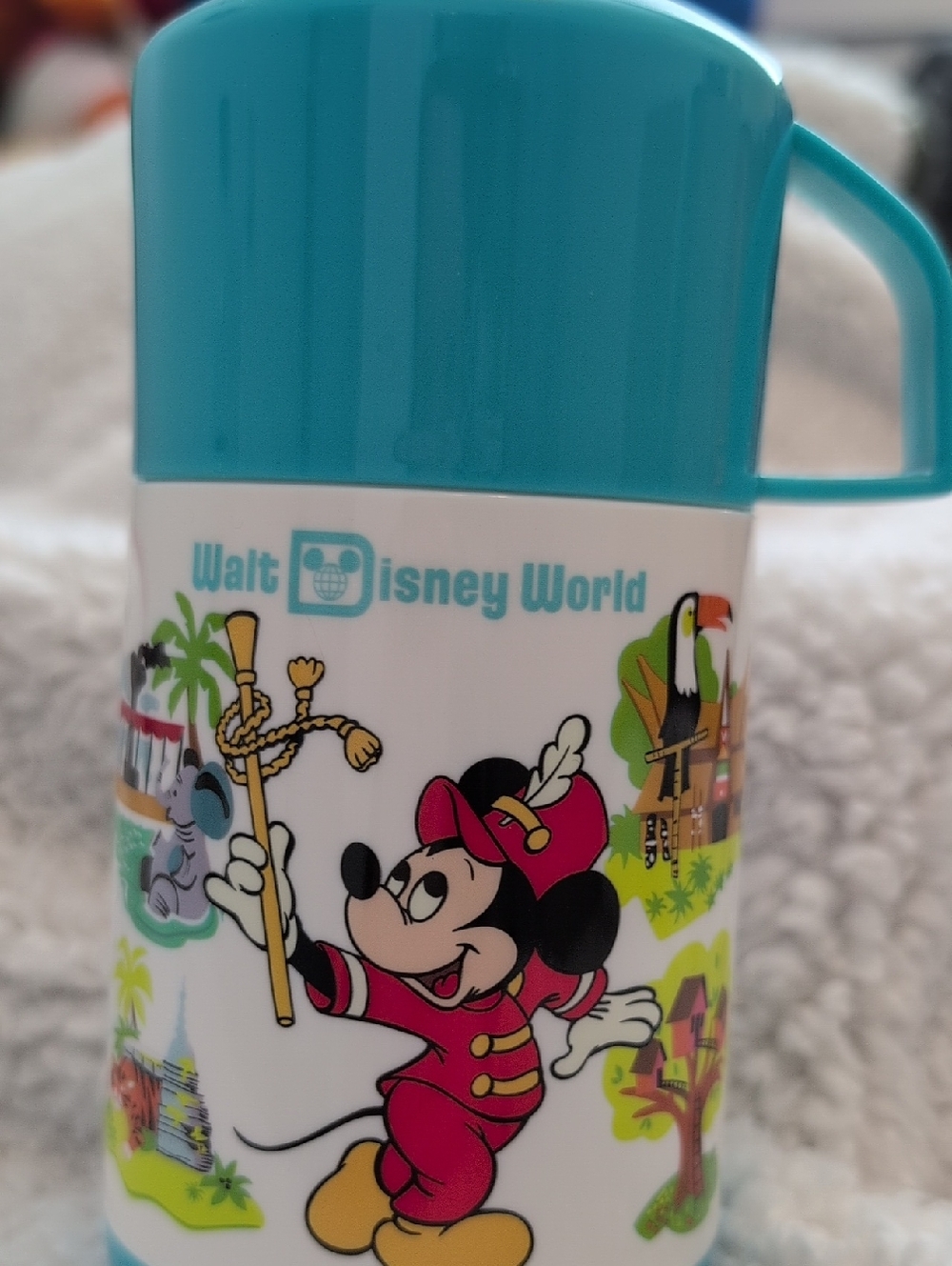 Walt Disney World Aladdin Brand Mickey Travel Thermos - Teal and White